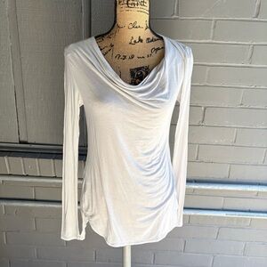 BCBGMaxAzria White Long Sleeve Drape Top